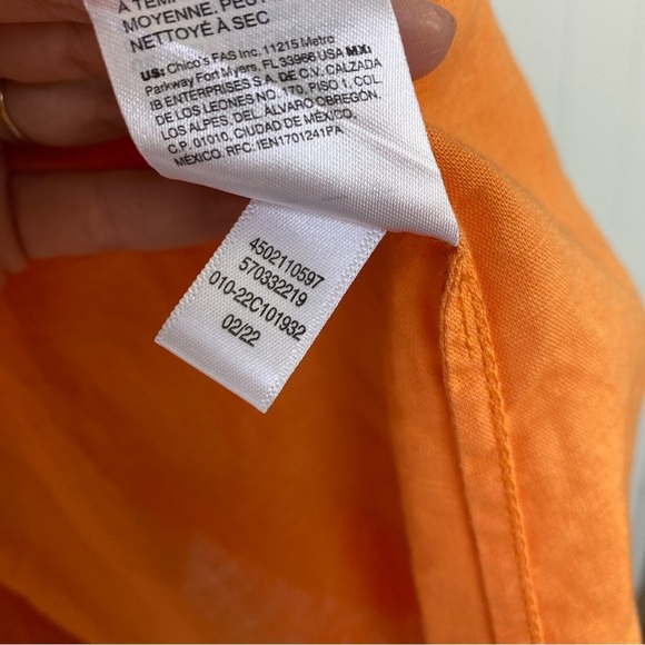 Chicos Bright Orange Linen Blend Off the Shoulder Peasant Top sz 2 / US 12-14 - Picture 9 of 10